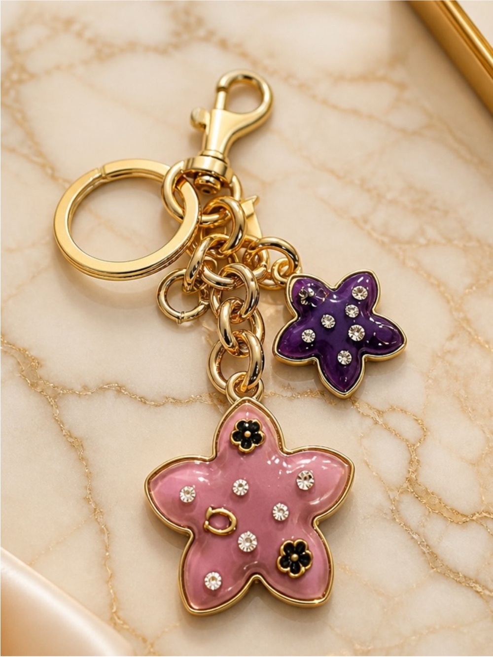 Coach Gold-Tone Pink & Purple Starfish Charm Keychain